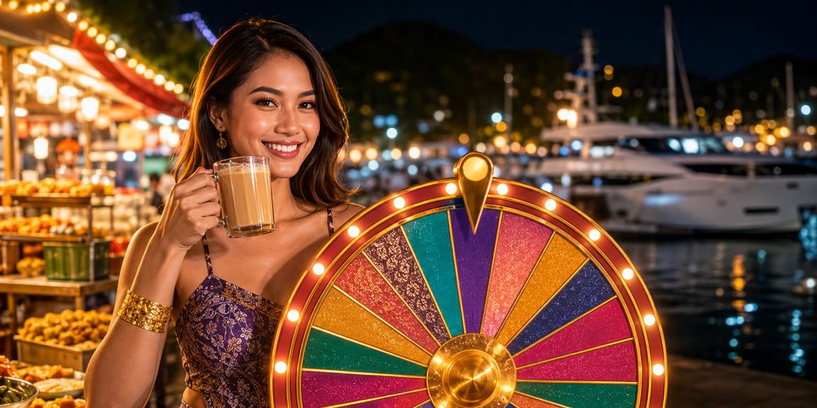 Meja roulette poe2 dengan latar belakang pemandangan Langkawi